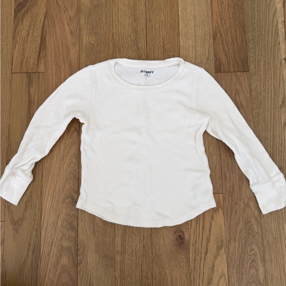 🤍👧 Old Navy Girls Waffle Knit Long Sleeve Tee | Size XS (5) | Cream